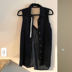 Vintage Black Detailed Vest - Small